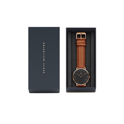 Reloj de cuarzo de piel y chapado en oro rosa Classic Duham