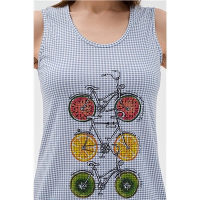 Ночная сорочка из кулирки Fruits&bikes / Клетка синяя