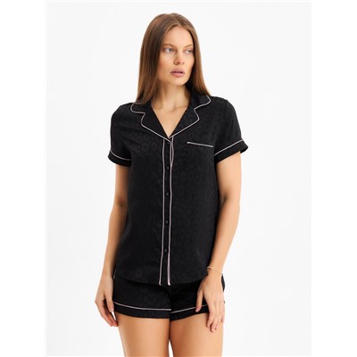 Пижама женская (рубашка и шорты) KAFTAN Leo black collection, размер 44-46, чёрная