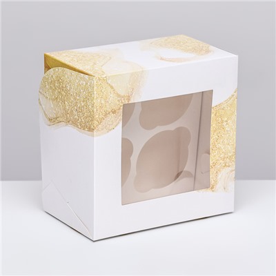 Коробка для 4 капкейков с окном , "Бант", 16 х 16 х 10 см