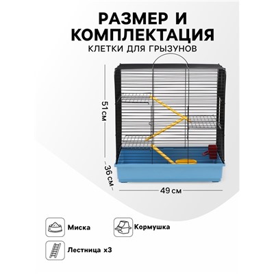 Клетка для грызунов "Сеня 3-1", 49 x 36 x 51 см, микс цветов