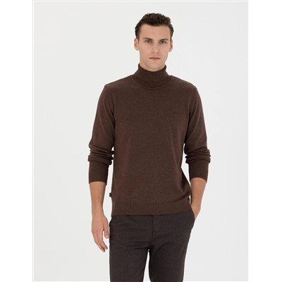 Brown Slim Fit Fisherman воротниц Основной вязаный свитер