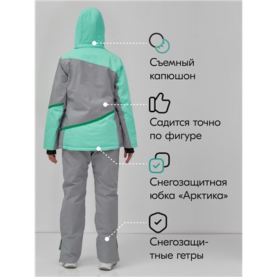 Горнолыжный костюм женский зимний бирюзового цвета 0709_1Br
