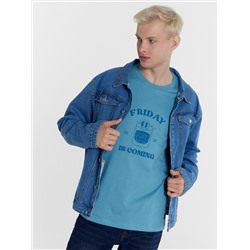 Футболка мужская синяя с печатью