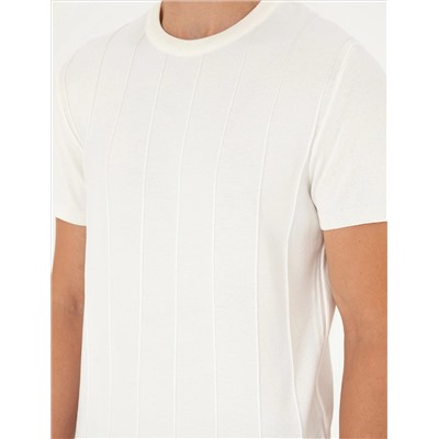 Ekru Slim Fit Bike Yaka Triko T -For