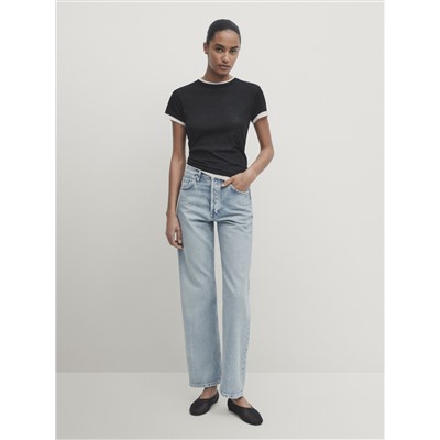 Jeans denim tiro alto straight fit
