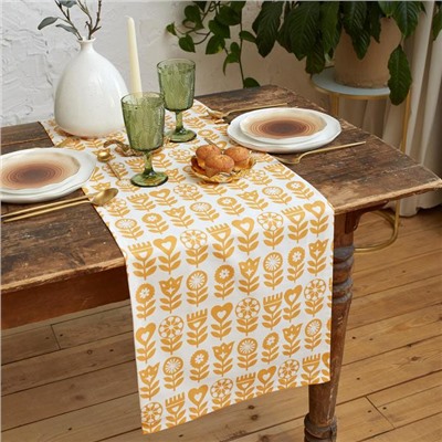 Дорожка на стол Этель Yellow garden 40×149см, 100% хлопок, саржа 190 г/м², белая/жёлтая
