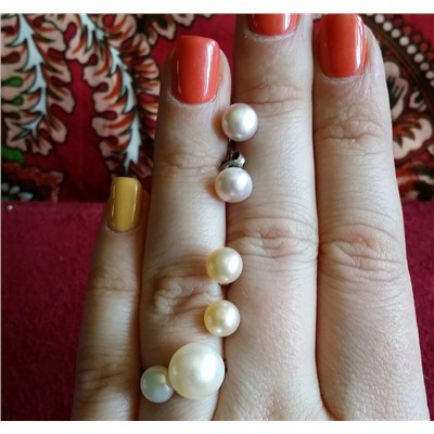 Сет из 2 пар жемчужных пуссет и кольца, 925 пр