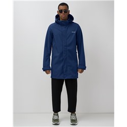 Парка спортивная мужская с капюшоном softshell синего цвета 9565S