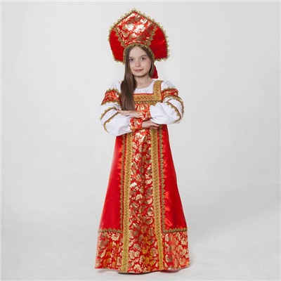 Русский народный костюм «Любавушка», платье-сарафан, кокошник, р-р 30, рост 110-116 см, красный