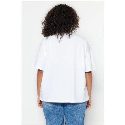 Белый воротник Ribanı Wide Basic Basic Basic Flothing Fit Fit Tbbss23bf00017