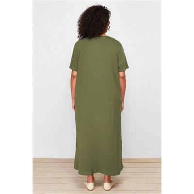 Khaki Midi 100 %хлопковое вязание футболка TBBSS24AH00067