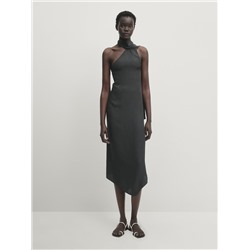 Vestido midi detalle cuello lazada