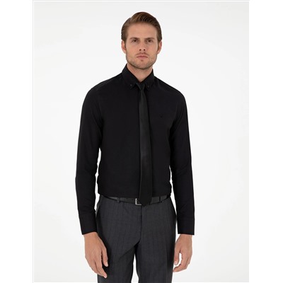Black Slim Fit рубашка с длинным рукавом