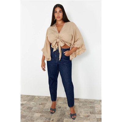 Рычаг урожая норки Frilly маховик Cruve Collar Beach Clothing Blough Size Blouse TBBSS24AF00071