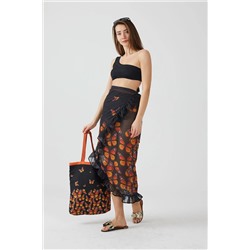 Ays Home Fashion Черное пляжное платье парео с узором бабочки и оборками