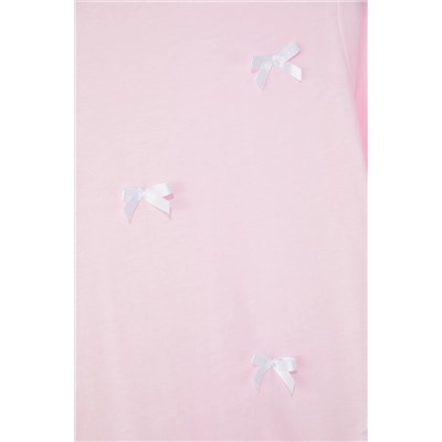 Розовый лук/лента детальная футболка Basic Fit Big Size TBBSS25BF00052
