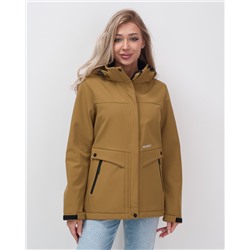 Ветровка спортивная женская с капюшоном softshell горчичного цвета 9566G