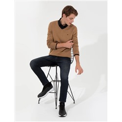 Camel Melange Slim Fit V-образный свитер с V-образным вырезом Базовый трикотажный