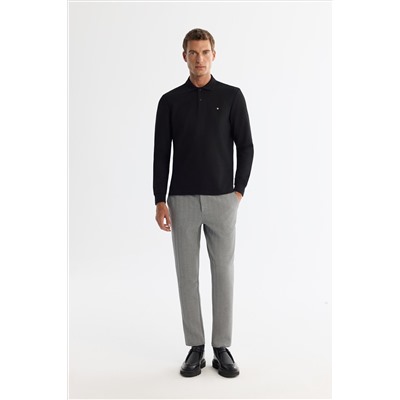 Black 2 Button Cotton Polo Yaka Woth -Chick