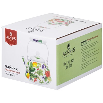 ЧАЙНИК AGNESS  ЭМАЛИРОВАННЫЙ СЕРИЯ "ФРУКТОВАЯ КОРЗИНА", 3 Л