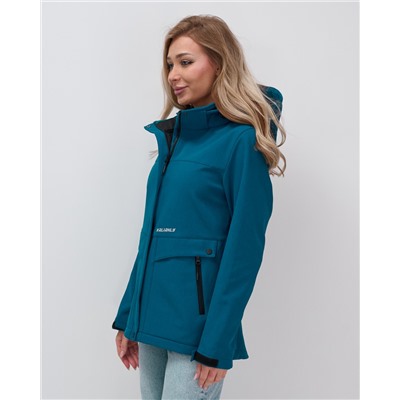 Ветровка спортивная женская с капюшоном softshell синего цвета 9566S