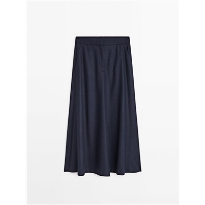 Falda midi vuelo mezcla lana azul marino