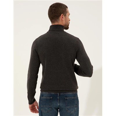 Серый меландж Slim Fit Fisherman воротник базовый трикотажный свитер