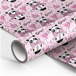 Упаковочная бумага глянц. 70*100см, MESHU "PandaGift_Pink", 80г/м2