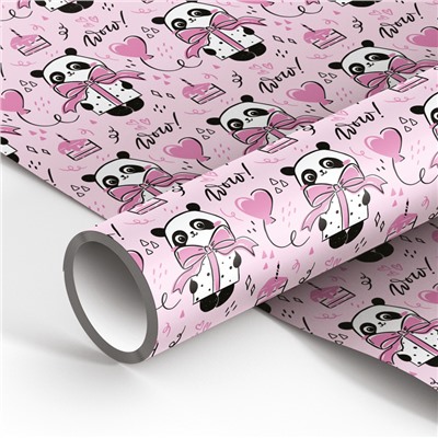 Упаковочная бумага глянц. 70*100см, MESHU "PandaGift_Pink", 80г/м2