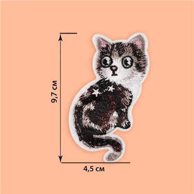 Термоаппликация «Кошка», 9.7×4.5 см, фасовка 10 шт., серая