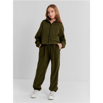 Толстовка флисовая для девочки MINAKU: Fleece Soft, цвет хаки, рост 164 см