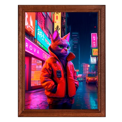 POSV-0367 Постер в рамке 17x23см Киберпанк кот