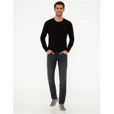 Black Slim Fit Bike Neck Basic вязаный свитер