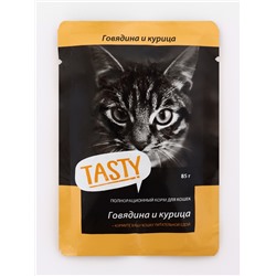 Влажный корм Tasty для кошек,говядина и курица в желе, пауч, 85 г