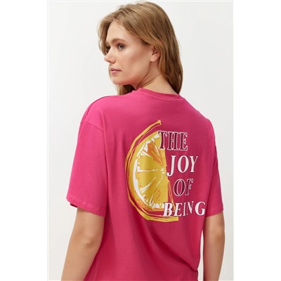Fuchsia Pink 100 %хлопок обратно и предварительно напечатанный негабаритный/повседневный вязаный вязание футболка Twoss24ts00233