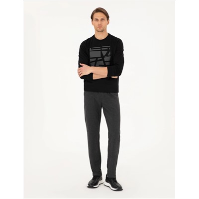 Антрацит меландж Slim Fit 3 пряжа плоский спортивный костюм Six Six