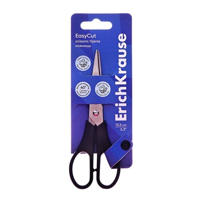 Ножницы ErichKrause Standard, 13.5 см, лезвия из нержавеющей стали, ударопрочный пластик, блистер, чёрные