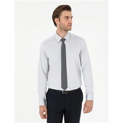 Серый Slim Fit Basic рубашка с длинным рукавом