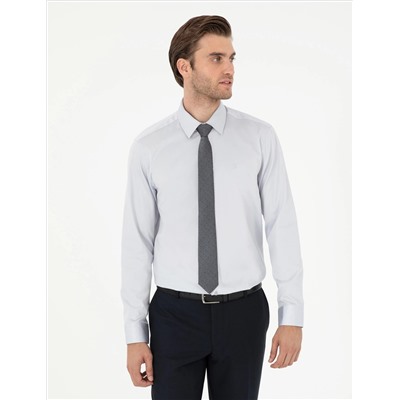 Серый Slim Fit Basic рубашка с длинным рукавом