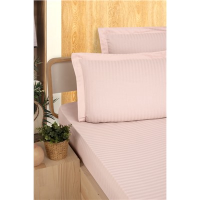 Простынь Карвен Stripe Satin на резинке+наволочки 160*200 +33см/ 50*70(2)+5см сатин somon/персиковый (Акция)