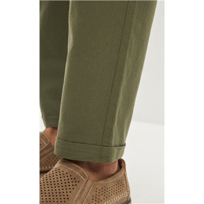Брюки льняные мужские F211-0871 оливковые