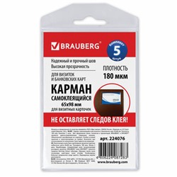 Карманы самоклеящиеся под визитные карточки (65х98 мм), КОМПЛЕКТ 5 шт., BRAUBERG, 224076
