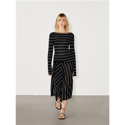 Striped knit co-ord skirt with tie