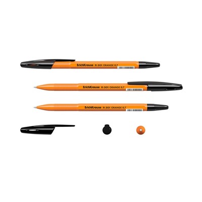 Ручка шариковая ErichKrause R-301 Orange Stick, узел 0.7 мм, чернила чёрные, длина линии письма 2000 метров, штрихкод на ручке