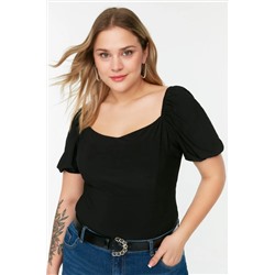 Black Heart Collar Balloon Blouse TBBSS22BZ00004