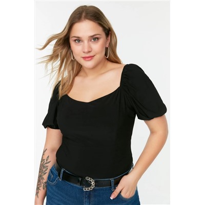 Black Heart Collar Balloon Blouse TBBSS22BZ00004