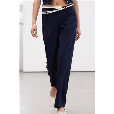 Ограниченная серия Navy Blue Asymmetric Depath Detail Широкая нога/Широкие плетеной брюки Twoss24pl00102