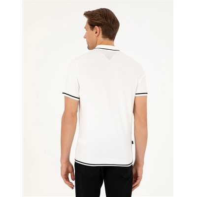 Ekru Slim Fit Fit, на молнии, поло, шерсть yaka смешанный трикотаж T -For