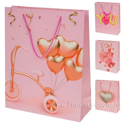 Пакет подарочный "I love you", 26x10xH32 см, набор (12 шт), в асс.
